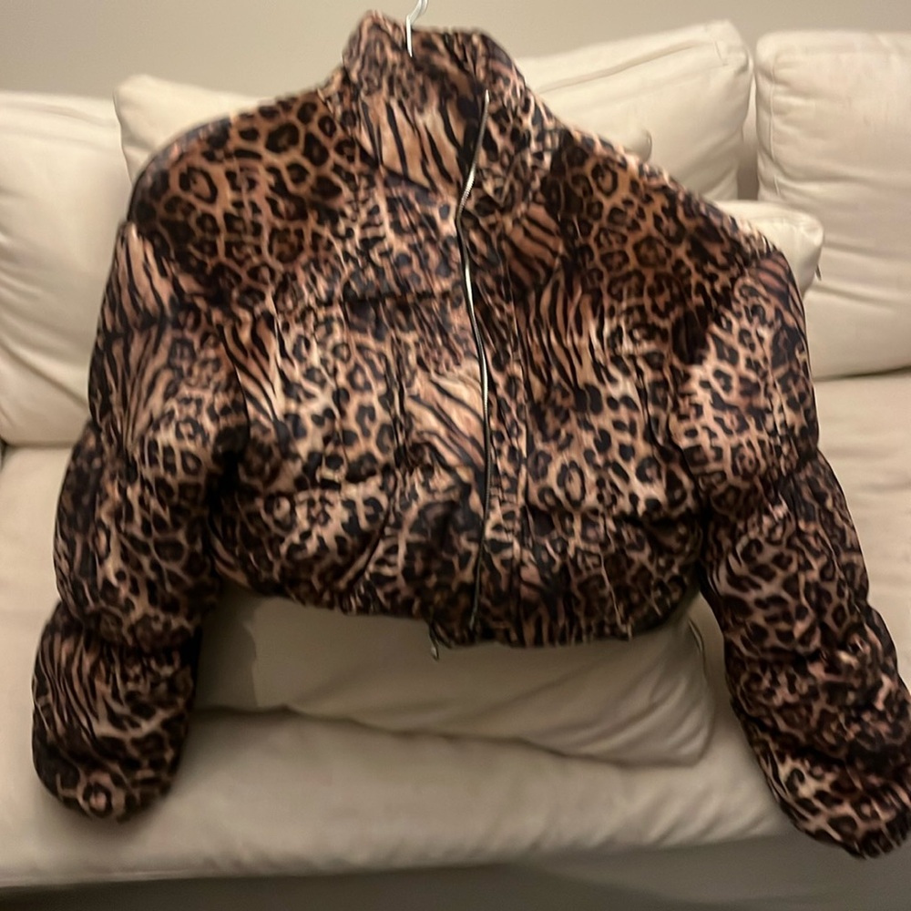 Tigermist Puffy Cropped Leopard Print Winter Jacket
